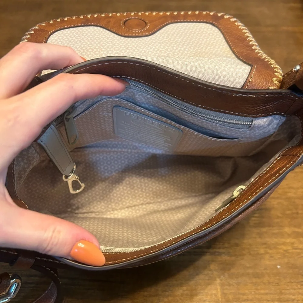 Brighton Vintage Colton Flap Saddle Bag Crossbody Aztec Brown Leather Purse - Picture 8 of 13